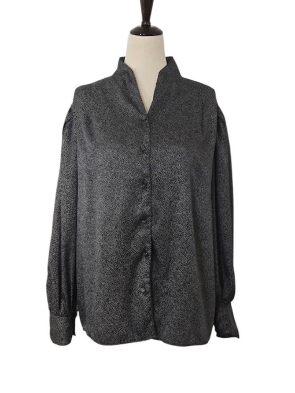 OSCAR DE LA RENTA Expressions Women's Black Polka Dot Satin Feel Blouse Size 12